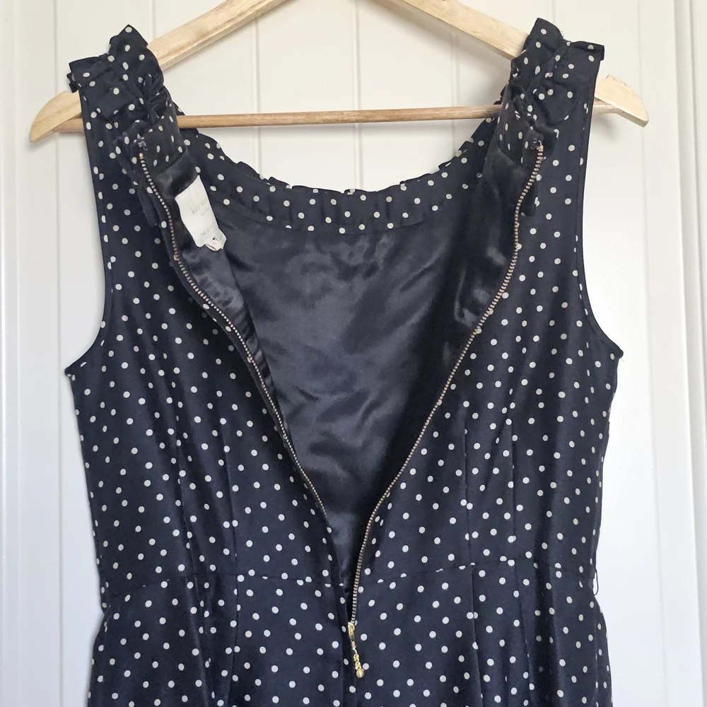 Kate Spade New York Black Polka Dot Ruffle Neck Dress Silk Blend Size 6